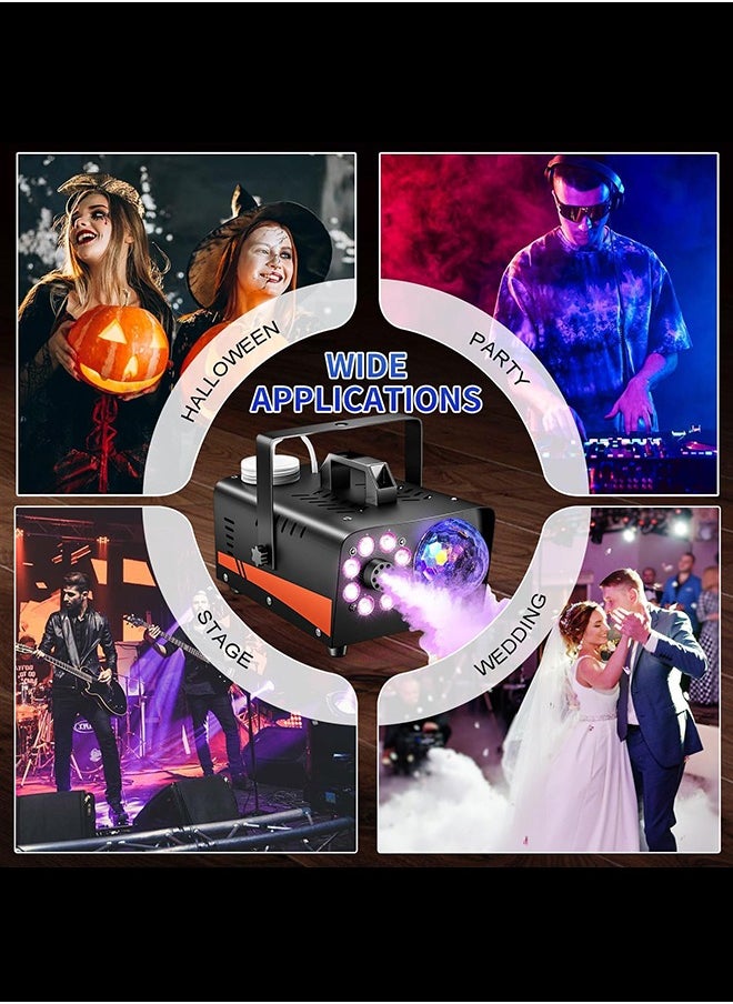 Smoke Machine, Fog Machine with Disco Ball Lights, 600W and 3000CFM with 13 Colorful LED Lights Effect, Wireless Remote Control, Perfect for Parties, Wedding, Halloween, and DJ Stage, Indoor