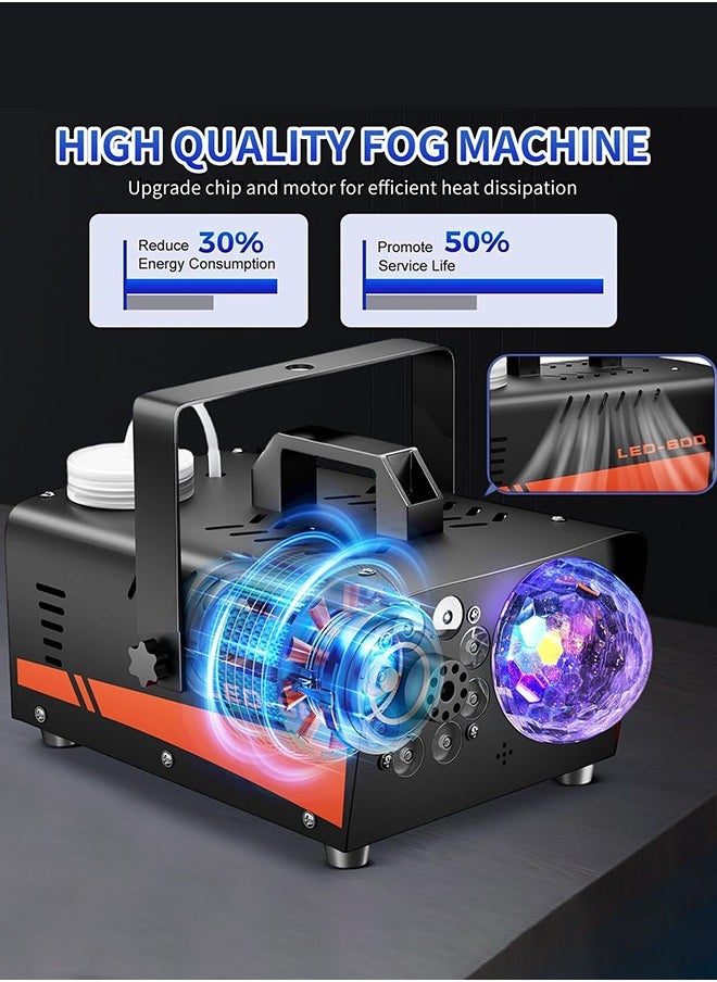 جارلو الضباب آلة ، آلة الضباب مع ديسكو الكرة الخفيفة ، 600W و 3000cfm ، مع 13 لون الصمام ضوء الآثار ، لاسلكي للتحكم عن بعد ، ومناسبة جدا لحفلات الزفاف / هالوين ومرحلة دي جي ، في الأماكن المغلقة  - Image 4