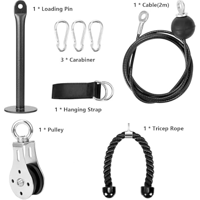 rayihni Pulley System Gym, Professional Dual Cable Machine With Silent Pulley, Tricep Rope, 2M Cables, Loading Pin, 3 Carabiner And Hanging Strap For Lat Pulldown, Biceps Curl, Triceps Extension - Image 5