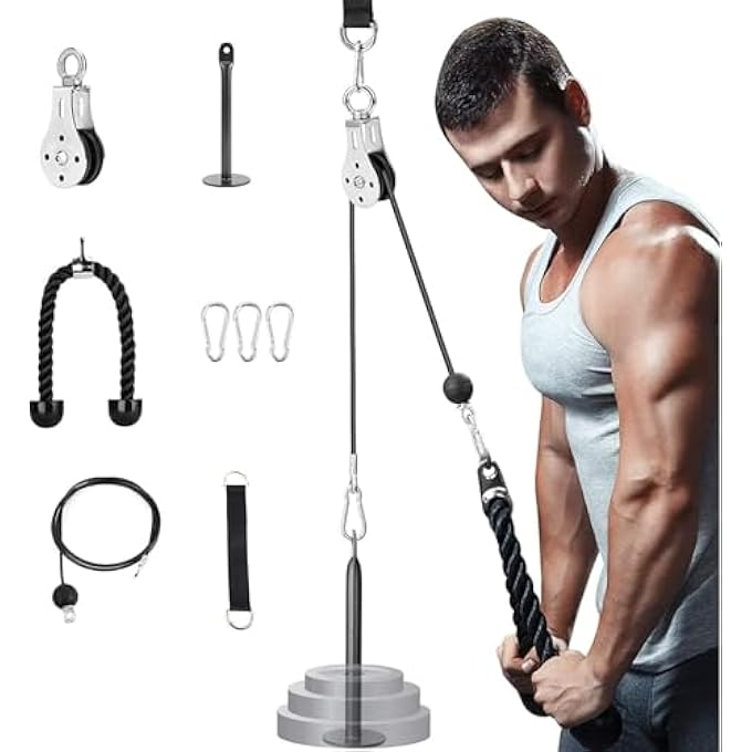 rayihni Pulley System Gym, Professional Dual Cable Machine With Silent Pulley, Tricep Rope, 2M Cables, Loading Pin, 3 Carabiner And Hanging Strap For Lat Pulldown, Biceps Curl, Triceps Extension - Image 1