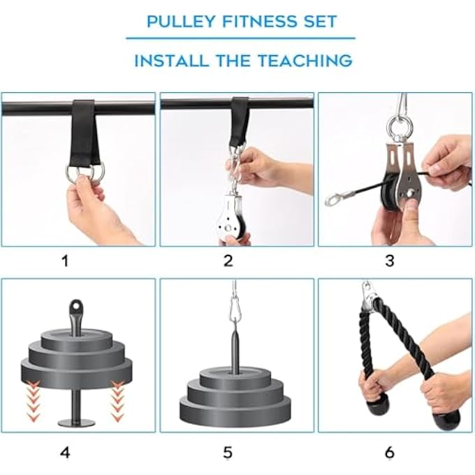 rayihni Pulley System Gym, Professional Dual Cable Machine With Silent Pulley, Tricep Rope, 2M Cables, Loading Pin, 3 Carabiner And Hanging Strap For Lat Pulldown, Biceps Curl, Triceps Extension - Image 4