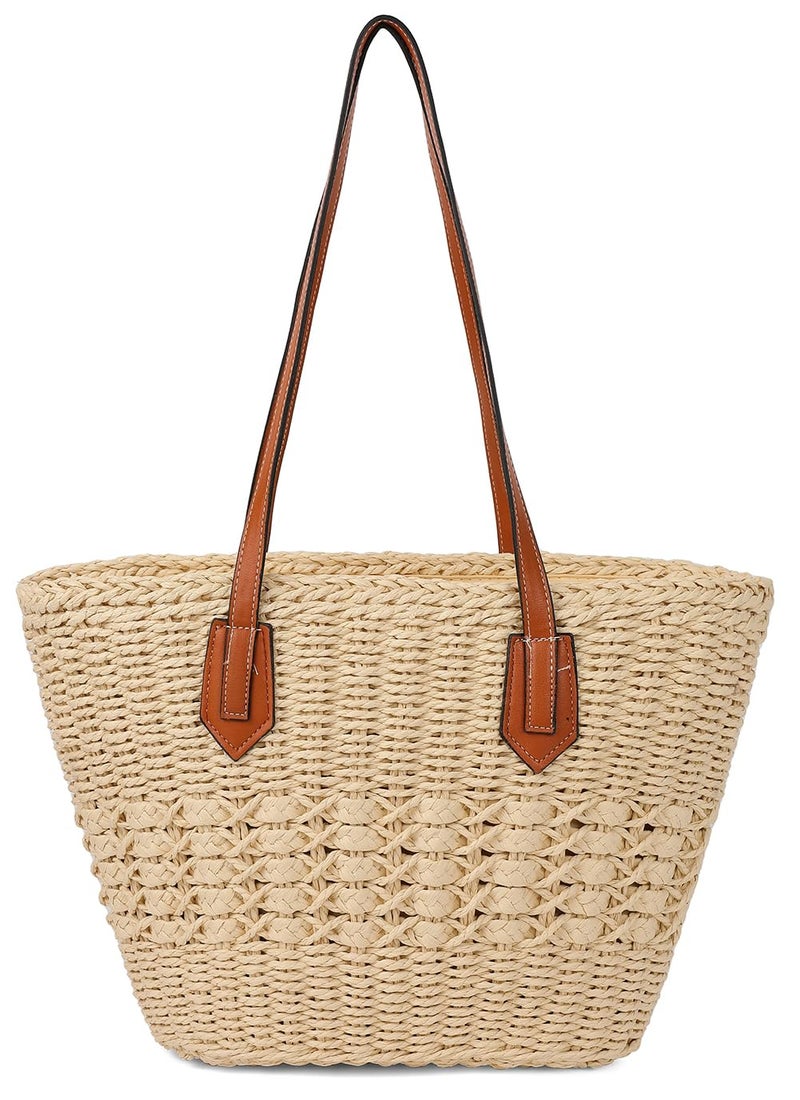 Pocadri Women's Straw Shoulder Bag Large Rattan Woven Totes Summer Travel Beach Handbag Handmade Top Handle Purse - Image 1
