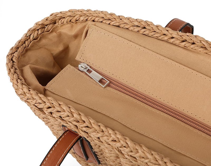 Pocadri Women's Straw Shoulder Bag Large Rattan Woven Totes Summer Travel Beach Handbag Handmade Top Handle Purse - Image 5