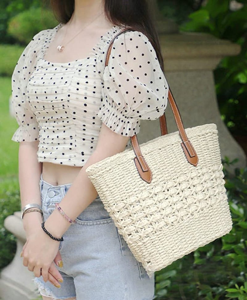 Pocadri Women's Straw Shoulder Bag Large Rattan Woven Totes Summer Travel Beach Handbag Handmade Top Handle Purse - Image 2