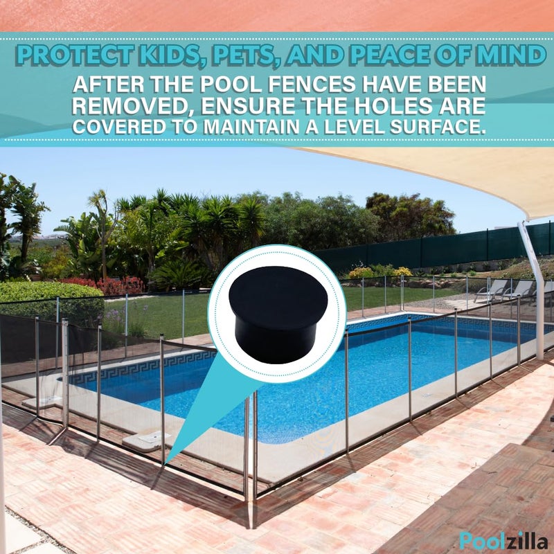 Poolzilla 50 Pack Black Pool Safety Fence Hole Cover | 1" Diameter That Fits Into a 1" Sleeve | Deck and Patio Safety Ground Caps - Image 5