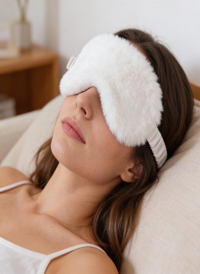 cobee 2 Pcs Plush Eye Mask, Soft Sleeping Blindfold Eyes Cover Comfortable Sleep Mask Plush Blindfold Satin Back PlushSleep Masks Night Eyeshade Cover for Home Travel Office(Pink, White - Image 5