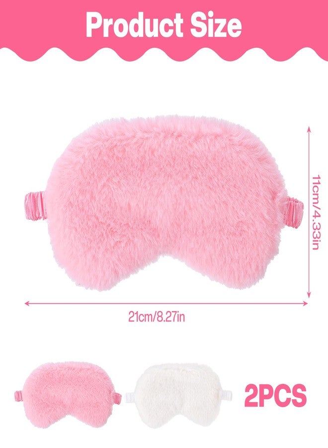 cobee 2 Pcs Plush Eye Mask, Soft Sleeping Blindfold Eyes Cover Comfortable Sleep Mask Plush Blindfold Satin Back PlushSleep Masks Night Eyeshade Cover for Home Travel Office(Pink, White - Image 2