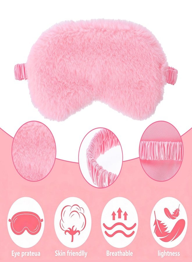 cobee 2 Pcs Plush Eye Mask, Soft Sleeping Blindfold Eyes Cover Comfortable Sleep Mask Plush Blindfold Satin Back PlushSleep Masks Night Eyeshade Cover for Home Travel Office(Pink, White - Image 3