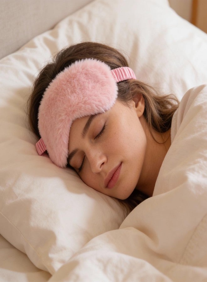 cobee 2 Pcs Plush Eye Mask, Soft Sleeping Blindfold Eyes Cover Comfortable Sleep Mask Plush Blindfold Satin Back PlushSleep Masks Night Eyeshade Cover for Home Travel Office(Pink, White - Image 4