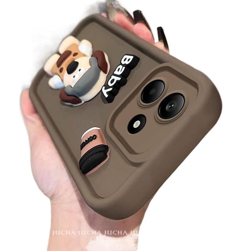 BB Silicone Protective Case for Redmi Note 13 with Drop Protection and Full Coverage plus Shockproof plus Cartoon Style plus 3D Dog Pattern in Coffee Brown - Image 2