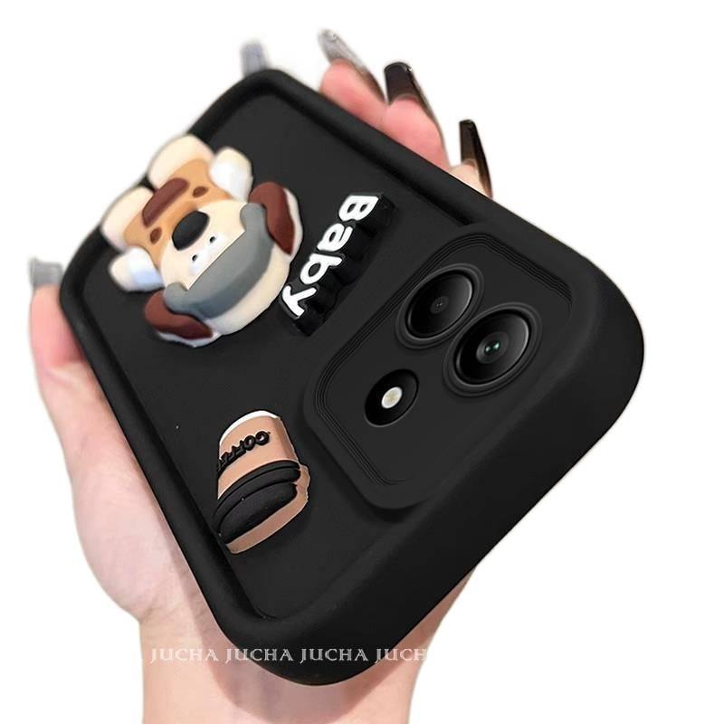 BB Silicone Protective Case for Redmi Note 13 with Drop Protection and Full Coverage plus Shockproof plus Cartoon Style plus 3D Dog Pattern in Coffee Brown - Image 3