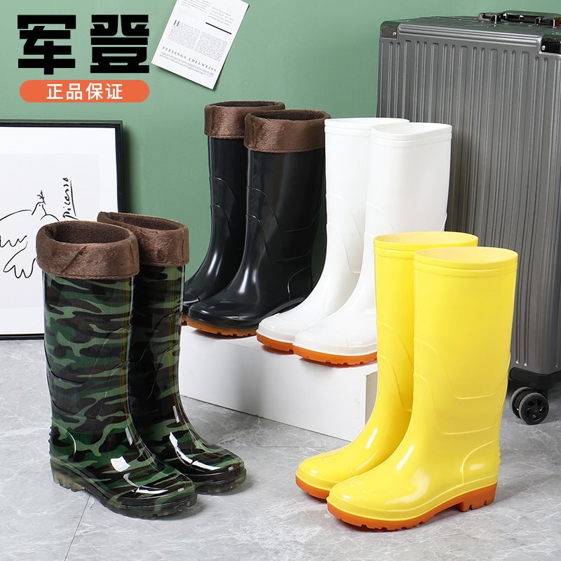 High-Top Round-Toe Rain Boots For Men, Professional Labor Protection Rubber Long Rain Boots, Water Shoes, Non-Slip, Wear-Resistant, Camouflage, Waterproof, With Cotton Lining - Image 2
