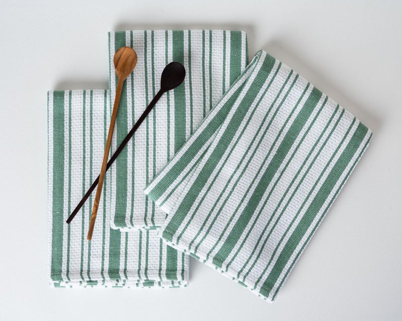 Casa De Lan Kitchen Towels Set – Pack of 6 (20’’ x 30’’) Extra Large Premium Cotton Dish Towels for Kitchen – Absorbent – 100% Cotton – with Hanging Loop – Green Multi Design Striped - Image 3