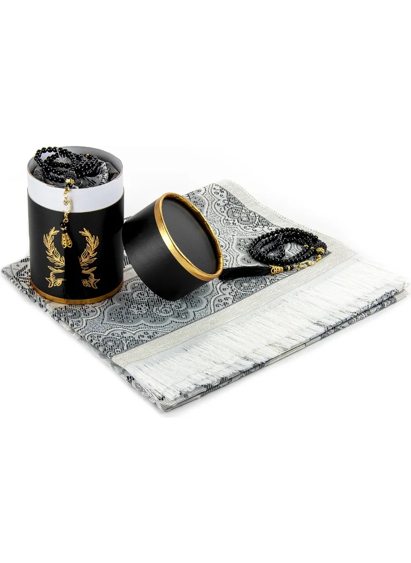 İhvan Online Ihvan Online Special Cylinder Boxed Set with Prayer Mat and Pearl Prayer Beads, Black Color