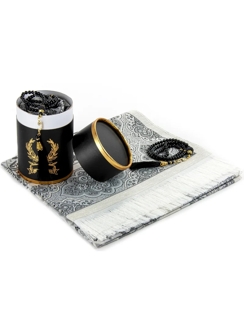 İhvan Online Ihvan Online Special Cylinder Boxed Set with Prayer Mat and Pearl Prayer Beads, Black Color