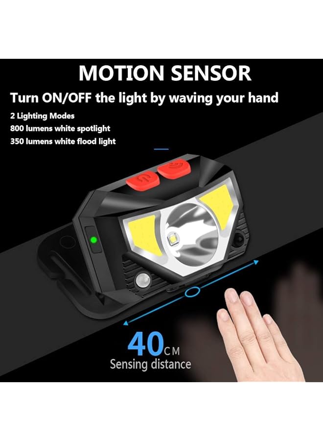 SKY-TOUCH 2 Pack Rechargeable Headlamp Flashlight 800 Lumens Motion Sensor Head Lamp Ipx4 Waterproof Bright White Cree Led & Red Light Perfect For Running Camping Hiking & More - Image 3