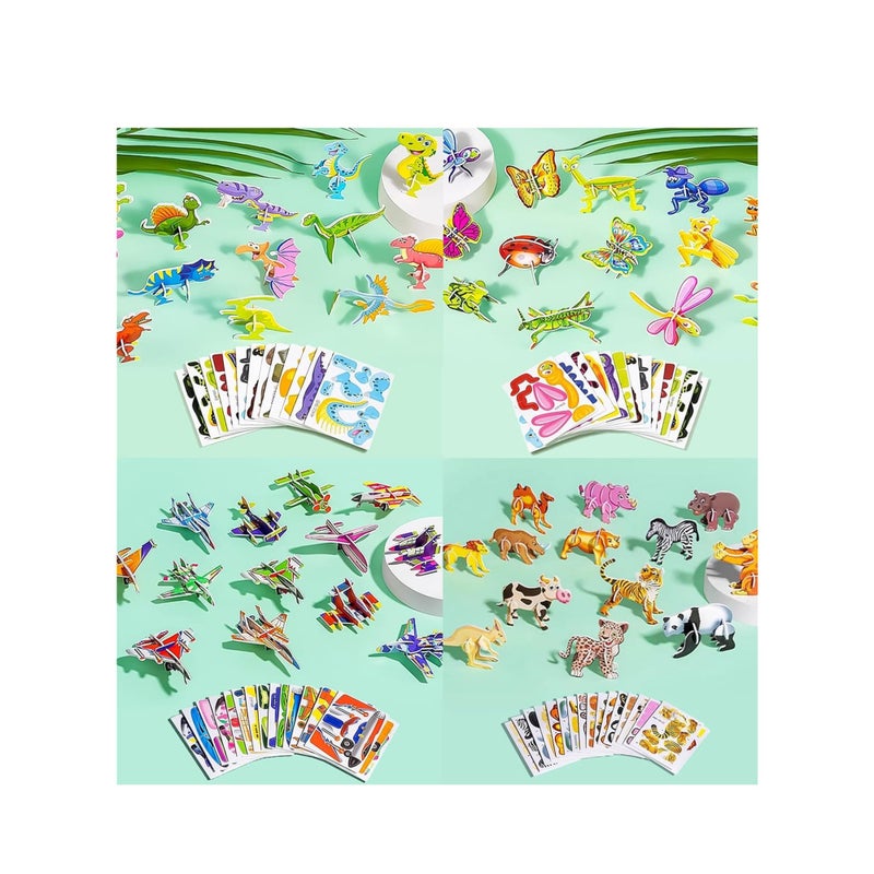 Barakah 4 Set Educational 3D Cartoon Puzzle, 3D Cartoon Puzzles, Animals, dinosaurs, airplanes, insects 3D puzzles, Good Gifts for Boys & Girls - Image 1