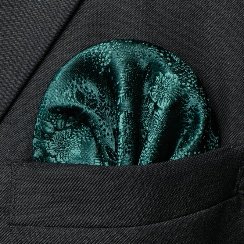 JEMYGINS Silk Emerald Green Floral Tie Necktie and Pocket Square, Hankerchief and Tie Bar Clip Sets for Men(31) - Image 3