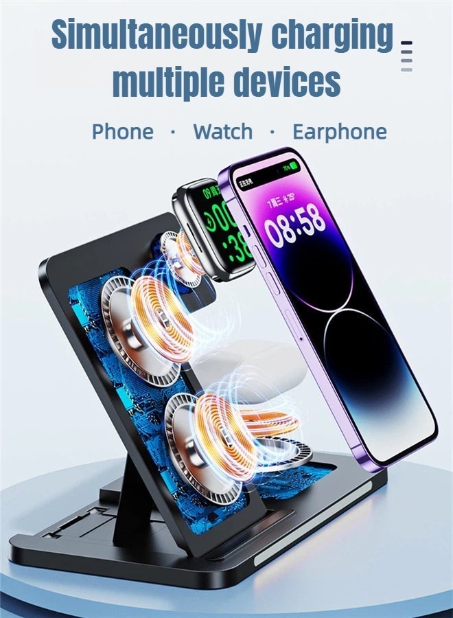 ريماكس محطة شحن لاسلكية 3 في 1 قابلة للطي، بزاوية قابلة للتعديل، لشحن الهواتف المحمولة لاسلكيًا، وشحن ساعات أبل لاسلكيًا، وشحن سماعات الأذن لاسلكيًا، تدعم أجهزة iPhone 17/16/15/14/13/12/Pro/ProMax/Plus/Air/AirPods/iWatch، إلخ، باللون الأسود. - Image 2