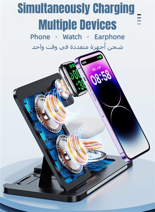 REMAX RP-W70 3-in-1 Foldable Wireless Charging Station with Night Light, for iPhone, Apple Watch & AirPods (Black) - Image 3