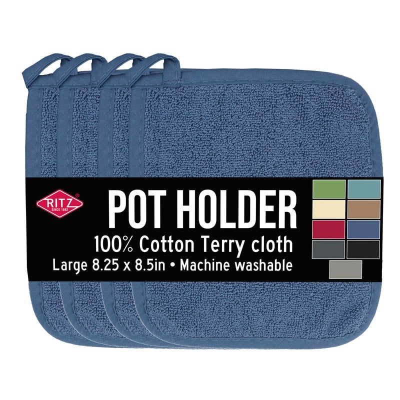 RITZ Terry Potholder & Hot Pad: Unparalleled Heat Resistant, Durable 100% Cotton â€“ Ergonomically Designed for Optimal Grip â€“ Easy-Care Machine Washable â€“ 4-Pack, Federal Blue - Image 1