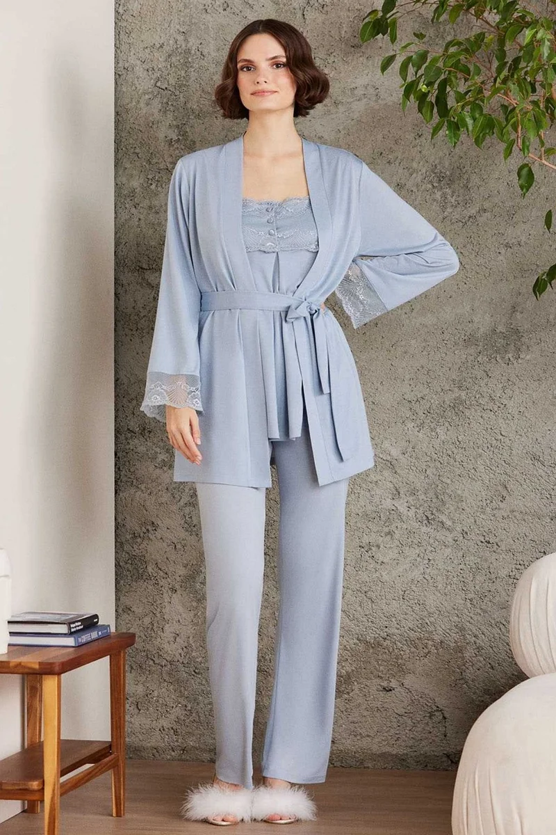 بيير كاردان 2805 Maternity Maternity Dressing Gown Pajama Set-Mist