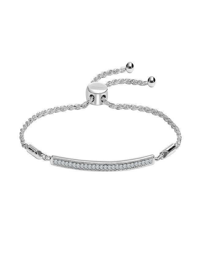 LeCalla 925 Sterling Silver BIS Hallmarked Multi CZ Bar Adjustable Bracelet for Women and Girls - Image 1