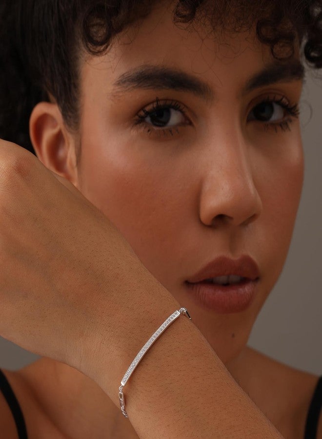 LeCalla 925 Sterling Silver BIS Hallmarked Multi CZ Bar Adjustable Bracelet for Women and Girls - Image 2