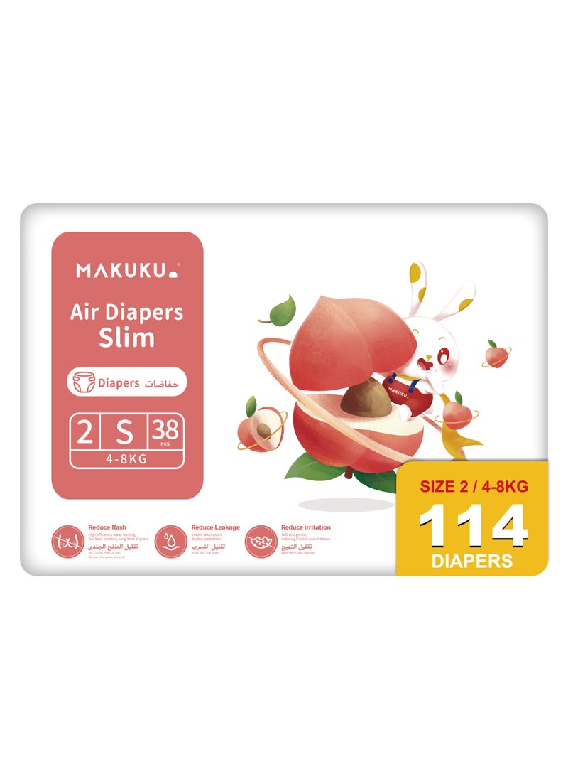 Makuku Air Diapers Slim Tape, size 2, Small, 4-8Kg, 2-3months Baby, 114 Baby Diapers  - Image 1