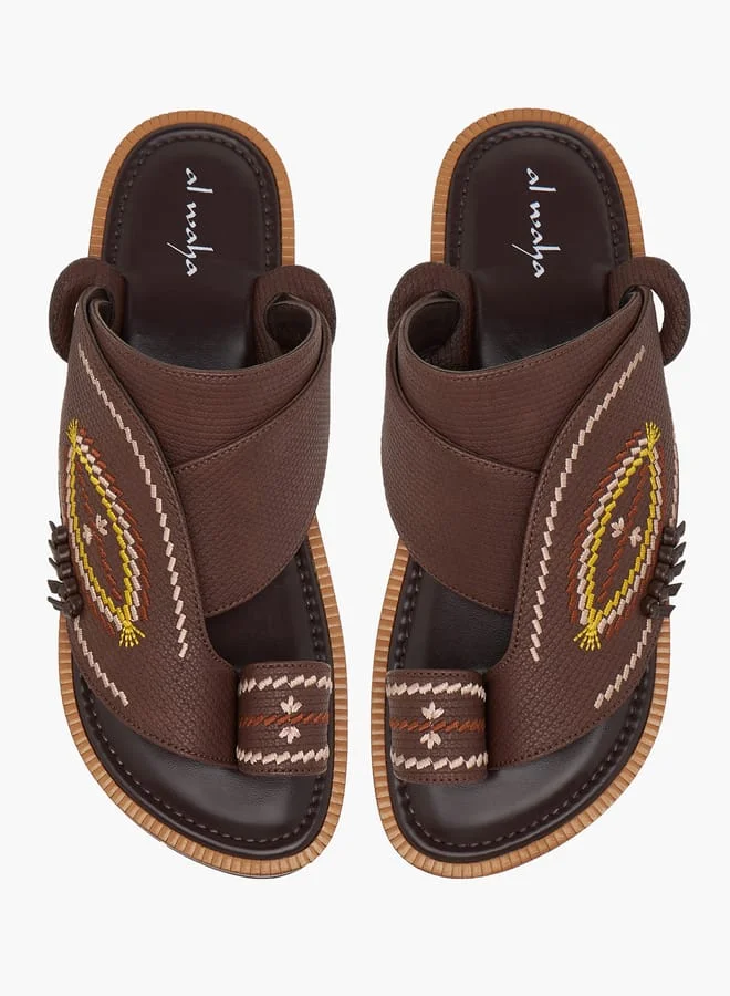 Al Waha Boys Embroidered Slip-On Arabic Sandals with Toe Loop