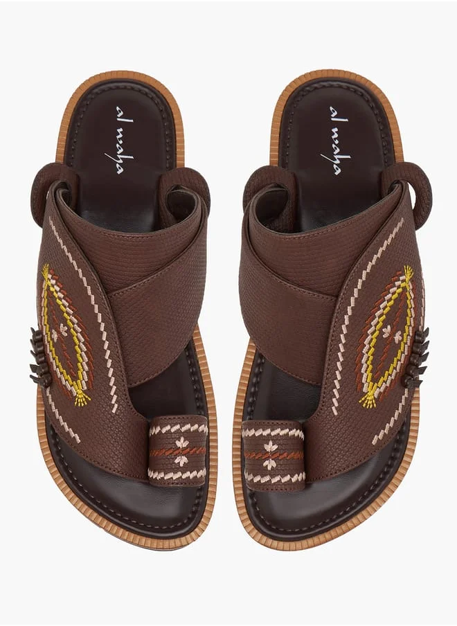 الواحة Boys Embroidered Slip-On Arabic Sandals with Toe Loop