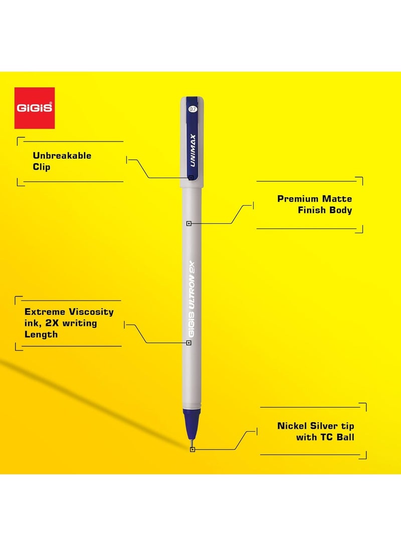GiGiS Ultron 2X Ball Pen 12-Pieces, 0.7 mm Tip Size Ballpen, Blue - Image 3