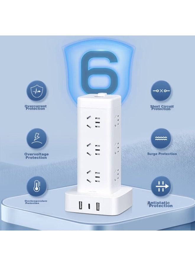 Delixi Floor-standing Power Strip/extension Cord/power Bar/power Strip 16 Outlets With Five-hole Usb And Type-c Ports, Master Switch, 4.9m Cord, Overload Protection - Image 3