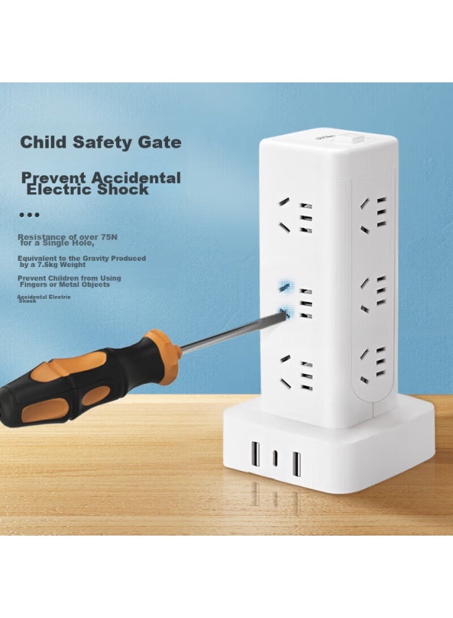 Delixi Floor-standing Power Strip/extension Cord/power Bar/power Strip 16 Outlets With Five-hole Usb And Type-c Ports, Master Switch, 4.9m Cord, Overload Protection - Image 2