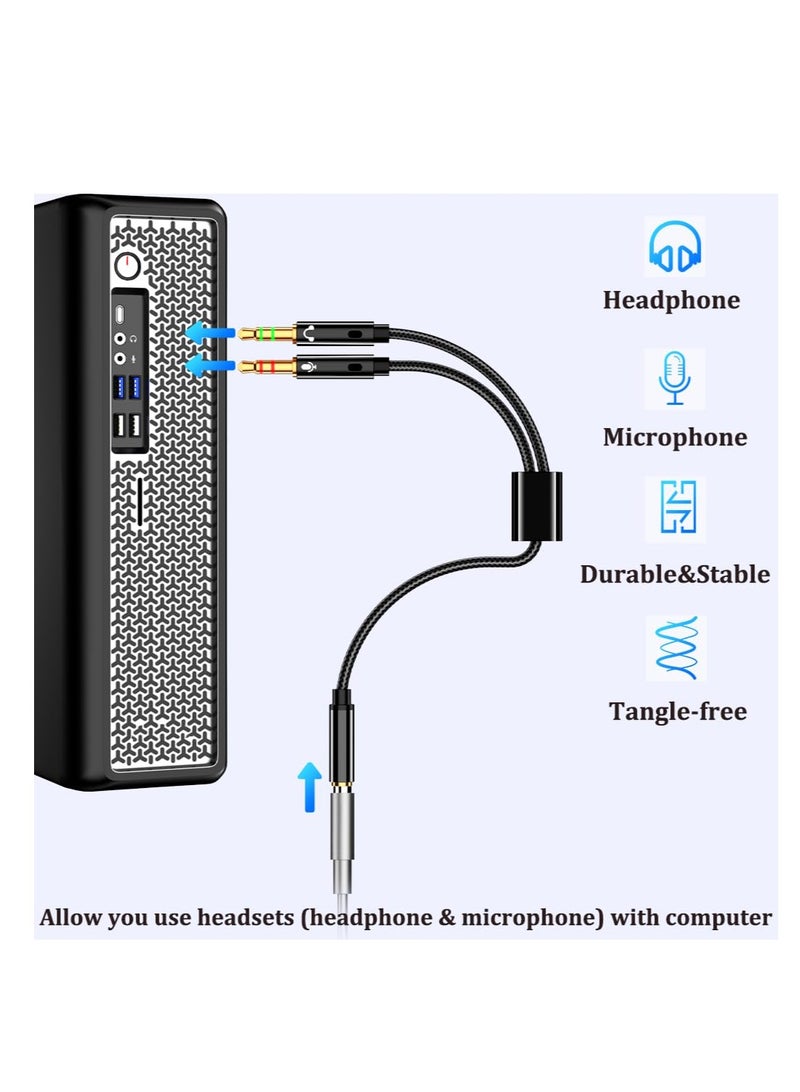 SOLARAE Headphone Splitter for Computer, 2Pcs 3.5mm Female to 2 Dual 3.5mm Male Headphone Mic Audio Adapter Y Splitter Cable Nylon Braided Cord Smartphone Headset to PC Adapter - Image 2