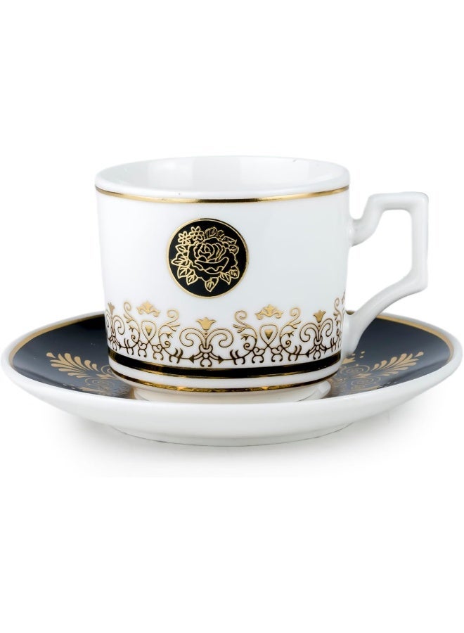 Shallow Porcelain Ceramic 6-Piece 180CC Tea Cup Set In White And Black - Elegant Porcelain Cups For Tea Lovers - Image 2