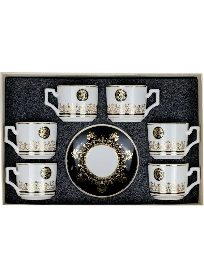 Shallow Porcelain Ceramic 6-Piece 183Cc Tea Cup Set In White And Black - Elegant Porcelain Cups For Tea Lovers