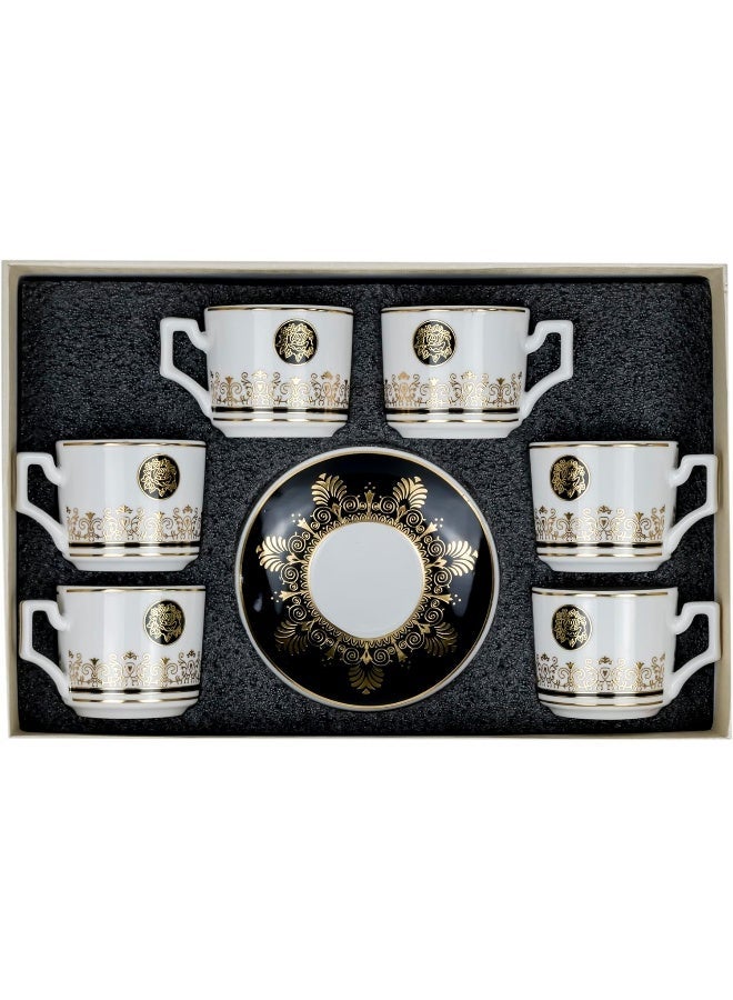Shallow Porcelain Ceramic 6-Piece 180CC Tea Cup Set In White And Black - Elegant Porcelain Cups For Tea Lovers - Image 1