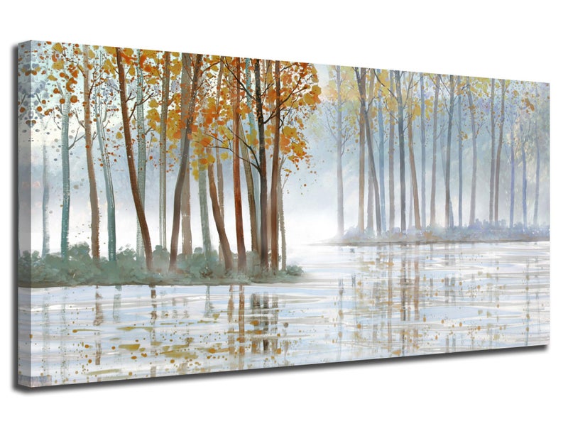 Arjun Birch Trees Wall Art Canvas Forest Landscape Picture Painting, Nature Modern Artwork Large Framed for Living Room Bedroom Home Office Wall Decor 48"x24" - Image 1