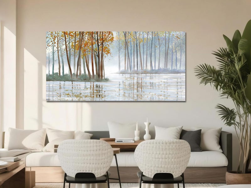 Arjun Birch Trees Wall Art Canvas Forest Landscape Picture Painting, Nature Modern Artwork Large Framed for Living Room Bedroom Home Office Wall Decor 48"x24" - Image 5