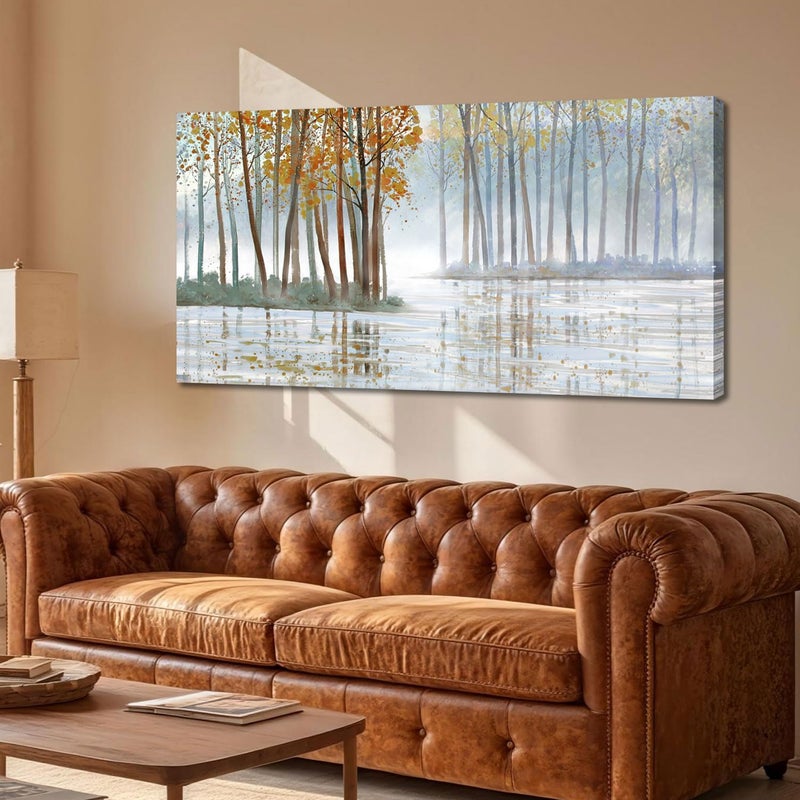 Arjun Birch Trees Wall Art Canvas Forest Landscape Picture Painting, Nature Modern Artwork Large Framed for Living Room Bedroom Home Office Wall Decor 48"x24" - Image 4