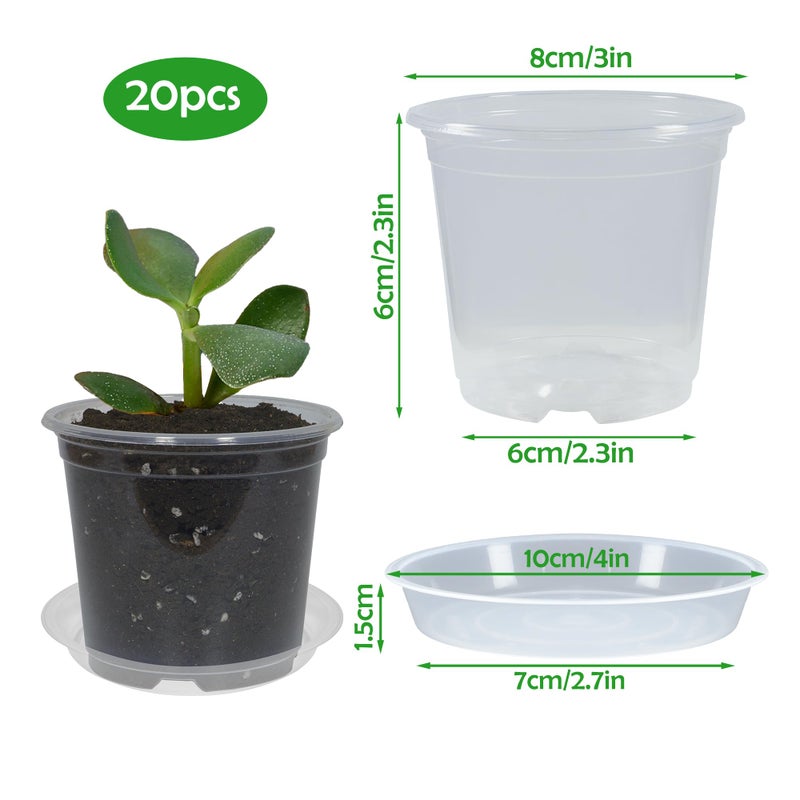 TNTIWQ 20 Pack 3 Inch Clear Nursery Pots with Drainage and 20 Pack Plant Saucers, Plant Pots for Plants Transparent Potting Containers for Plants Seeding Starter Pot (Clear, 3 Inch) - Image 2