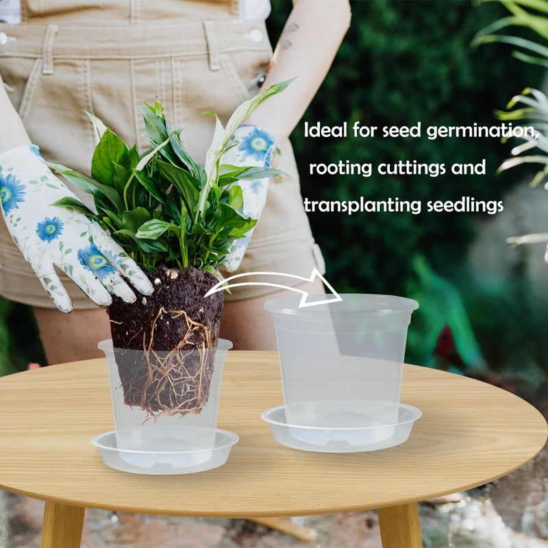 TNTIWQ 20 Pack 3 Inch Clear Nursery Pots with Drainage and 20 Pack Plant Saucers, Plant Pots for Plants Transparent Potting Containers for Plants Seeding Starter Pot (Clear, 3 Inch) - Image 3