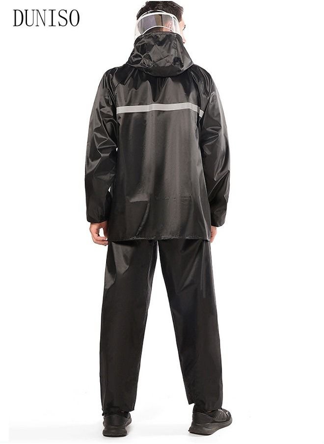 DUNISO - Rain Suit Jacket and Trouser Suit Raincoat Hooded Rain Poncho Lightweight Emergency Jacket for Men and Women Outdoor All-Sport Waterproof Breathable Anti-storm - Image 1