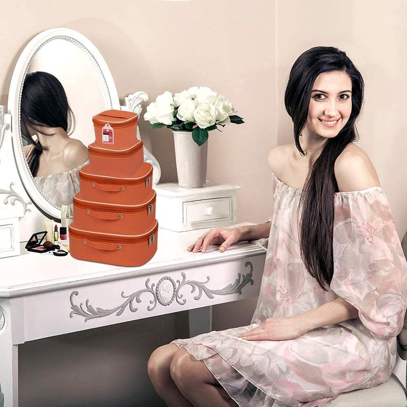 LUCES Fabric Makeup Storage Box Travelling Vanity Cosmetic Toiletry Bag Necklace Wardrobe Organizer Jewellery Pouch for Women (Peach) - Image 5