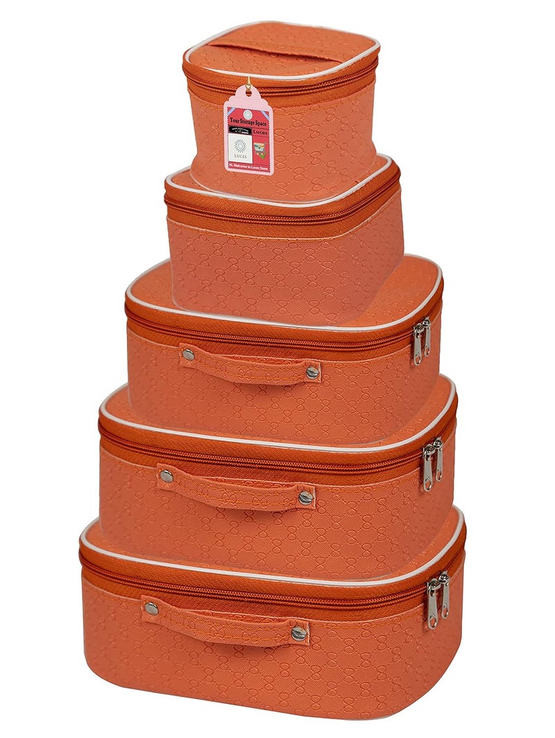 LUCES Fabric Makeup Storage Box Travelling Vanity Cosmetic Toiletry Bag Necklace Wardrobe Organizer Jewellery Pouch for Women (Peach) - Image 3