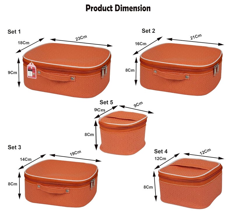 LUCES Fabric Makeup Storage Box Travelling Vanity Cosmetic Toiletry Bag Necklace Wardrobe Organizer Jewellery Pouch for Women (Peach) - Image 4