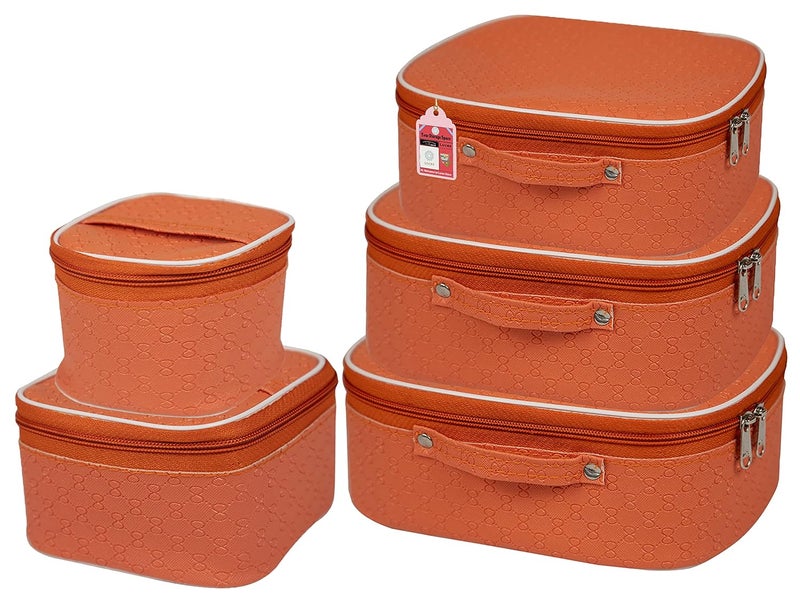 LUCES Fabric Makeup Storage Box Travelling Vanity Cosmetic Toiletry Bag Necklace Wardrobe Organizer Jewellery Pouch for Women (Peach) - Image 1