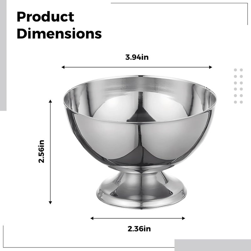 BOSREROY 4 Stainless Steel Ice Cream Bowls, 6.8 Oz Dessert Cups With Forks, 3.9 X 2.6 In, Perfect For Pudding & Fruit, Silver - Image 4