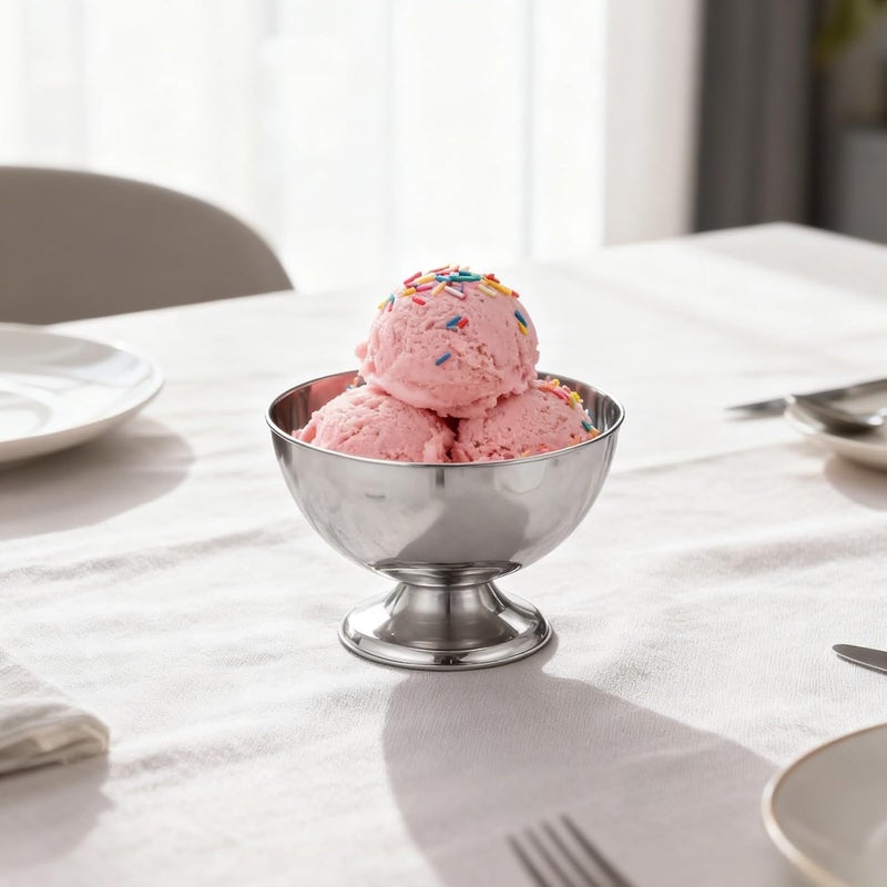 BOSREROY 4 Stainless Steel Ice Cream Bowls, 6.8 Oz Dessert Cups With Forks, 3.9 X 2.6 In, Perfect For Pudding & Fruit, Silver - Image 2